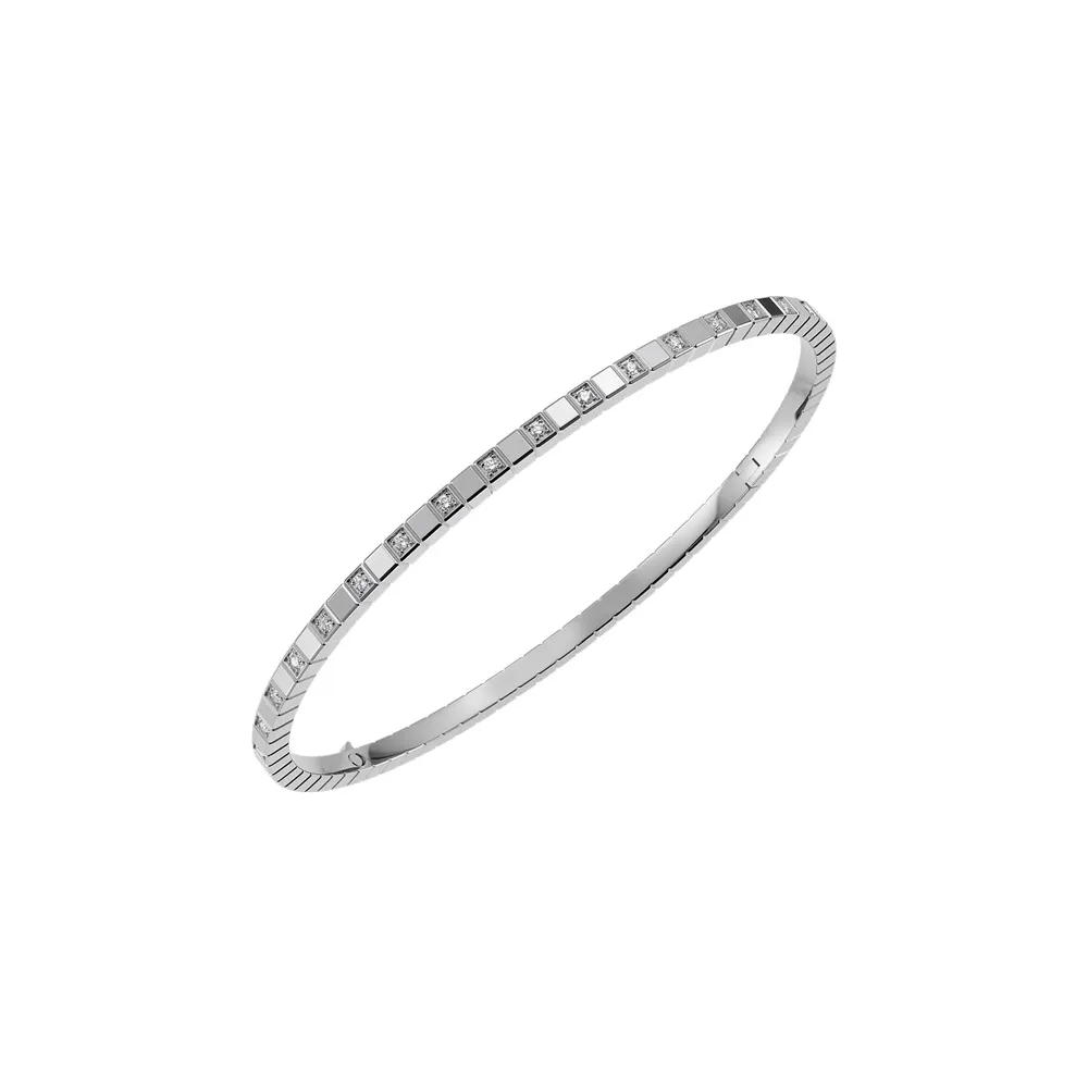 Chopard Ice Cube Bangle In Ethical 18ct White Gold With Half Set Diamonds