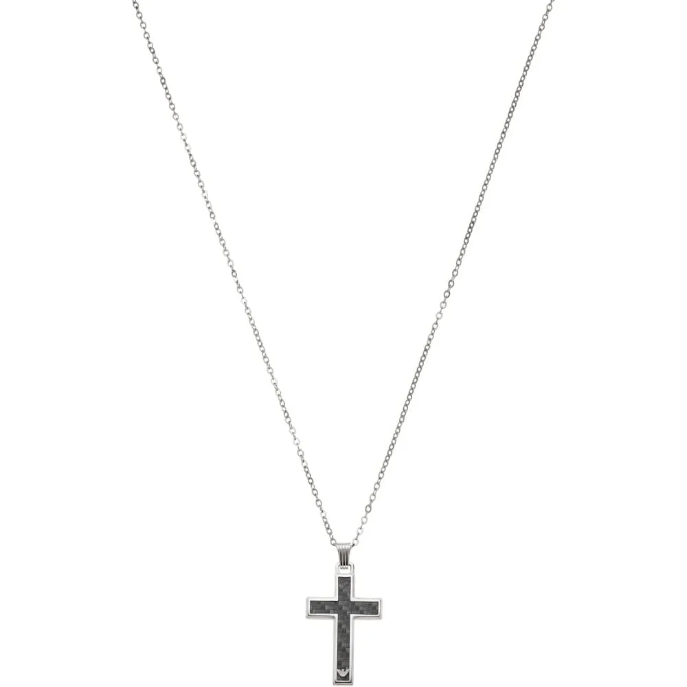Emporio Armani Men's Carbon Fibre Cross Necklace EGs1705040