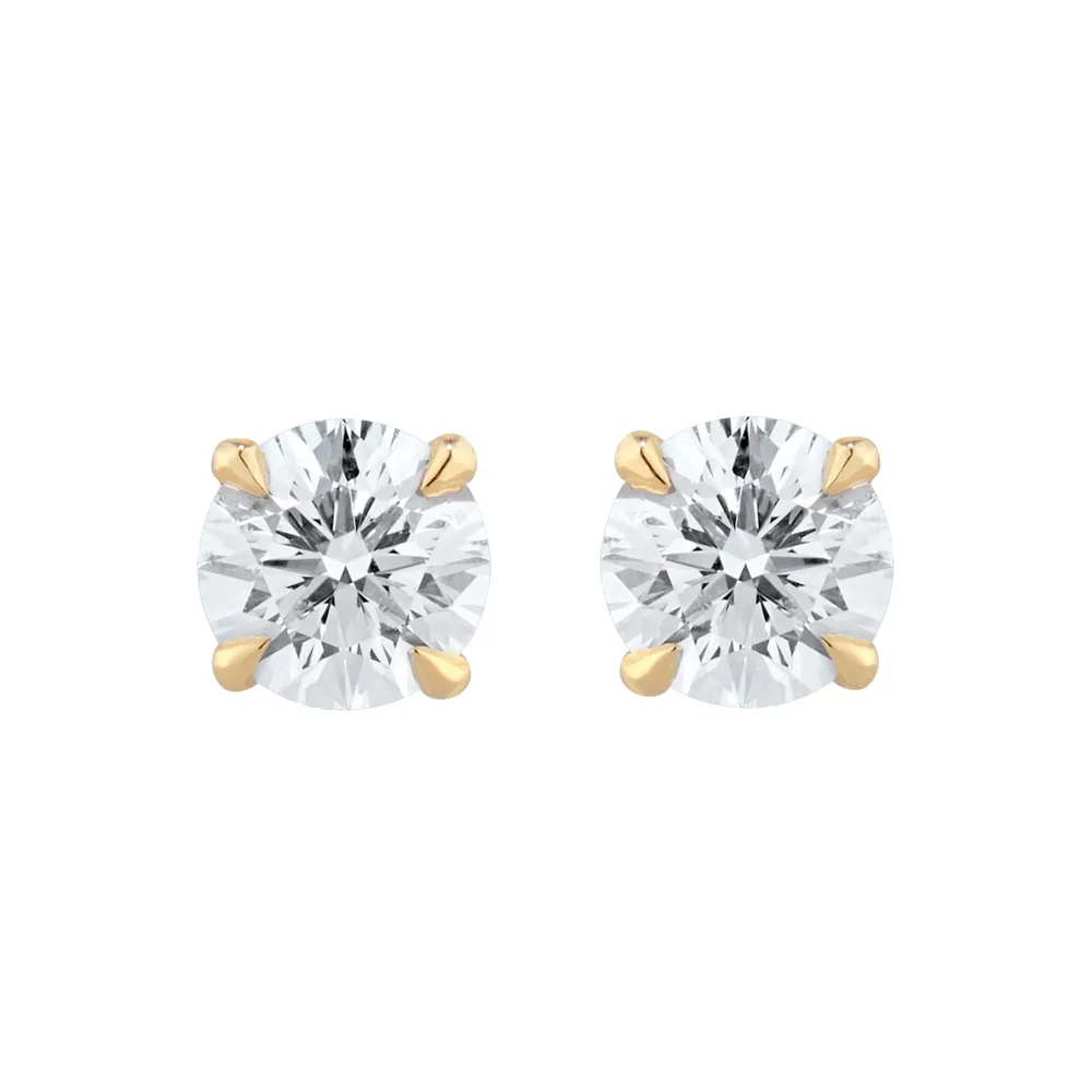 Exclusive 18ct Yellow Gold 0.40cttw Brilliant Cut Solitaire Goldsmiths Signature Diamond Stud Earrings
