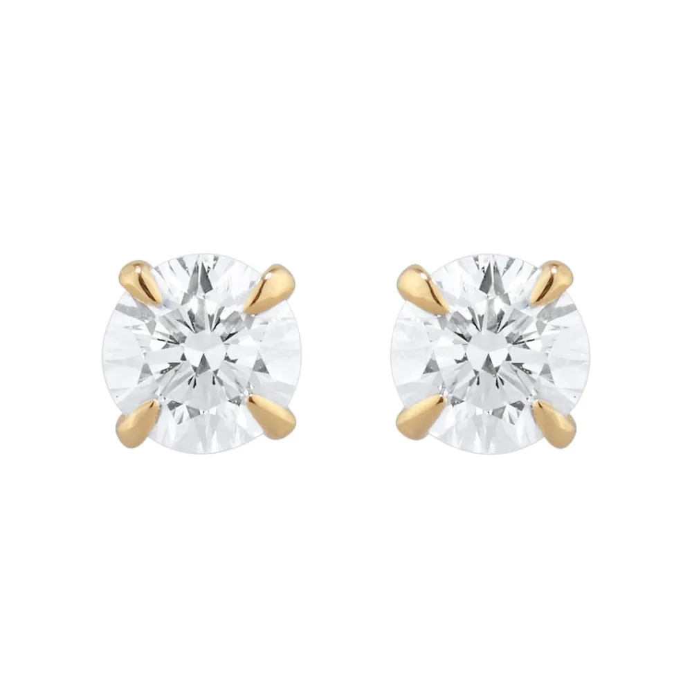 Exclusive 18ct Yellow Gold 0.50cttw Brilliant Cut Solitaire Goldsmiths Signature Diamond Stud Earrings