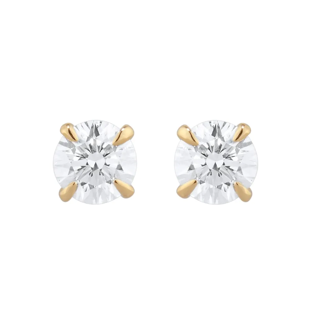 Exclusive 18ct Yellow Gold 0.70cttw Brilliant Cut Solitaire Goldsmiths Signature Diamond Stud Earrings