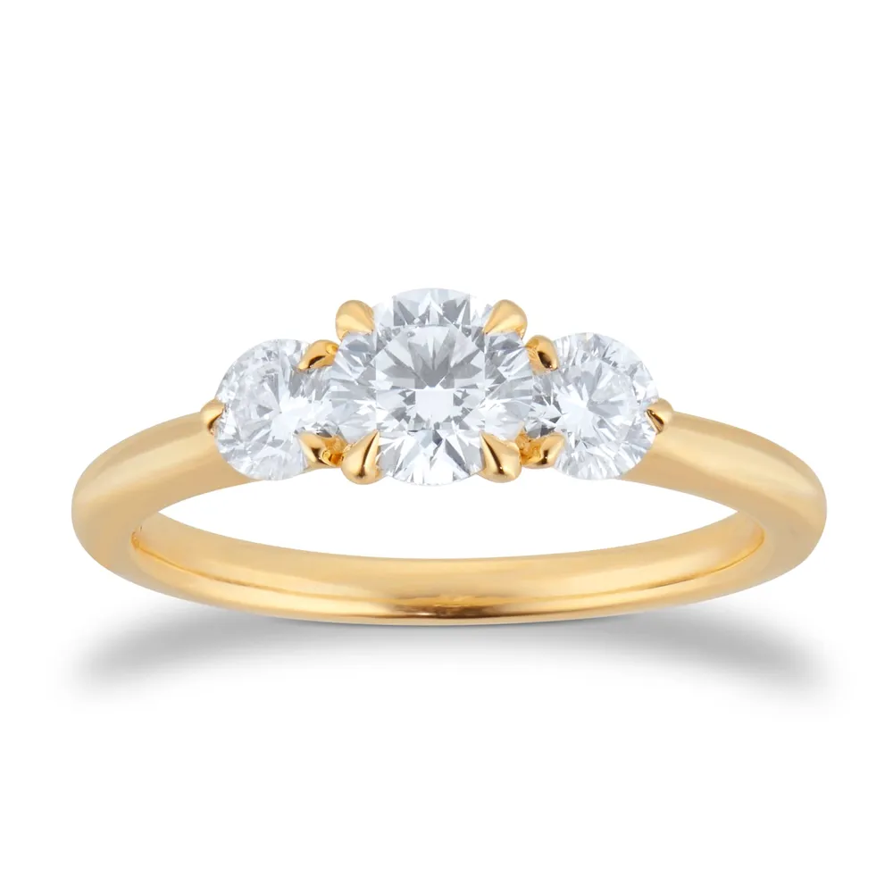 Exclusive 18ct Yellow Gold 1.00cttw Brilliant Cut 3 Stone Goldsmiths Signature Diamond Engagement Ring