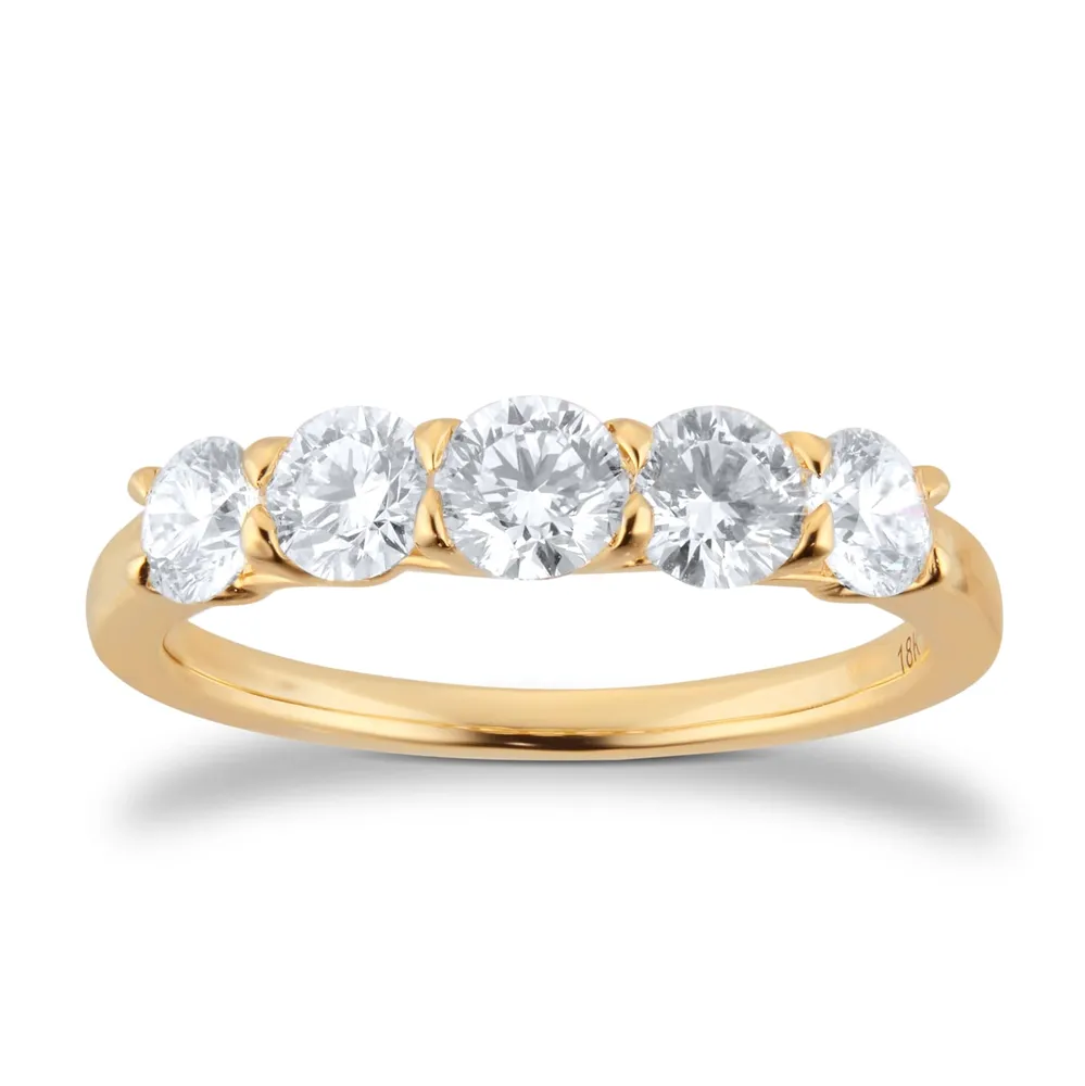 Exclusive 18ct Yellow Gold 1.00cttw Brilliant Cut 5 Stone Goldsmiths Signature Diamond Eternity Ring