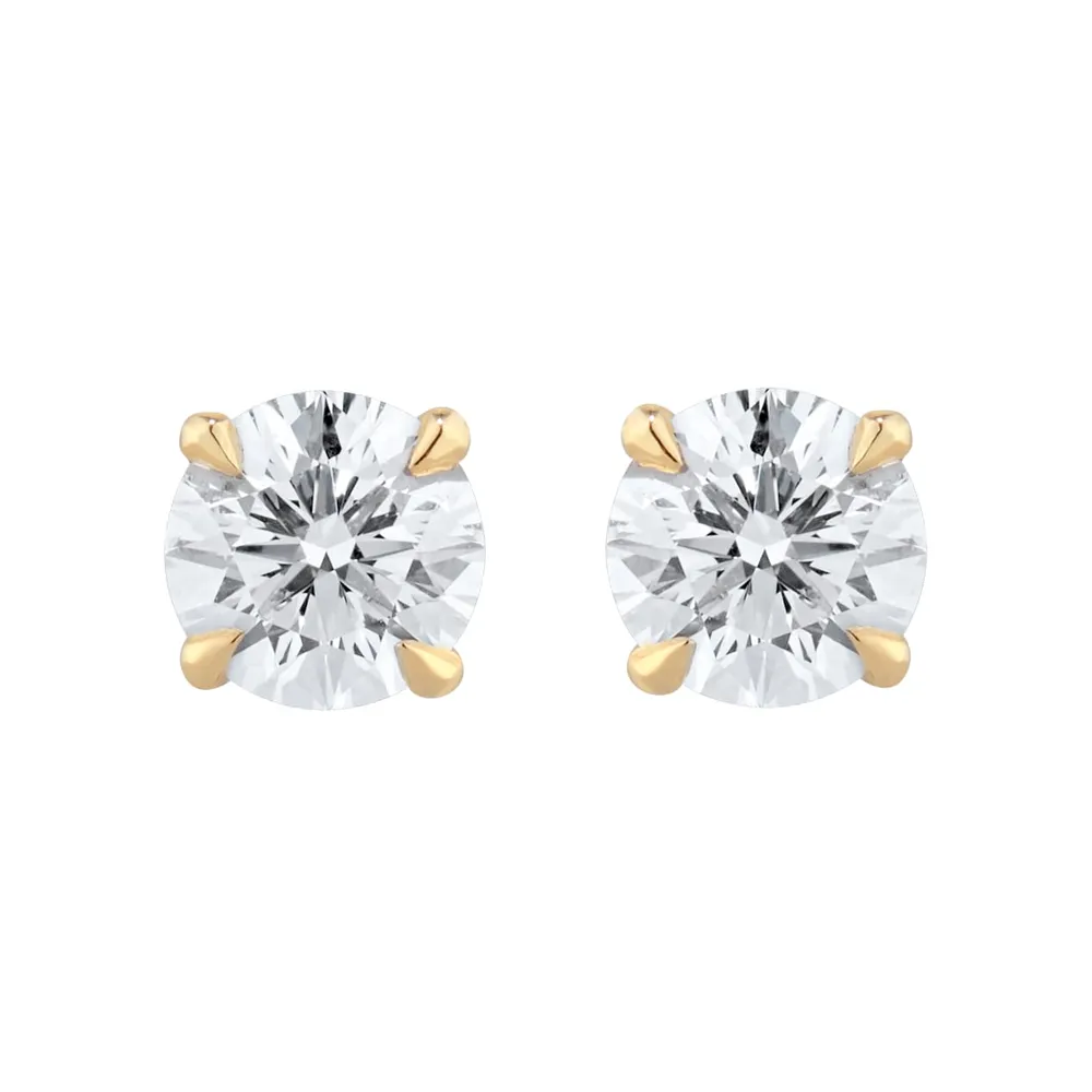 Exclusive 18ct Yellow Gold 1.00cttw Brilliant Cut Solitaire Goldsmiths Signature Diamond Stud Earrings