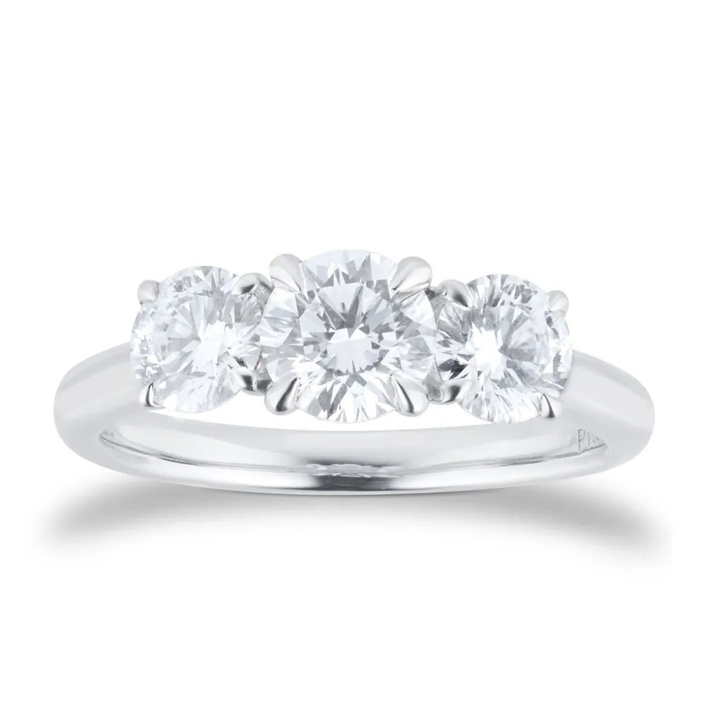 Exclusive Platinum 1.50cttw Brilliant Cut 3 Stone Goldsmiths Signature Diamond Engagement Ring