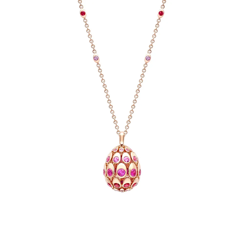 Fabergé Colours Of Love 18ct Rose Gold Cosmic Curve Ruby & Pink Sapphire Egg Pendant
