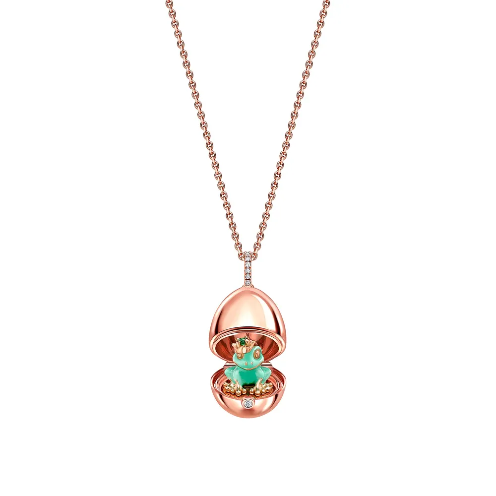 Fabergé Fabergé Heritage 18ct Rose Gold Green Lacquer Frog Surprise Locket