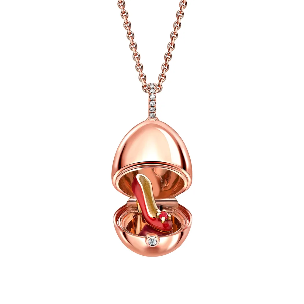 Fabergé Fabergé Heritage 18ct Rose Gold Red Lacquer & Ruby Set Shoe Surprise Locket
