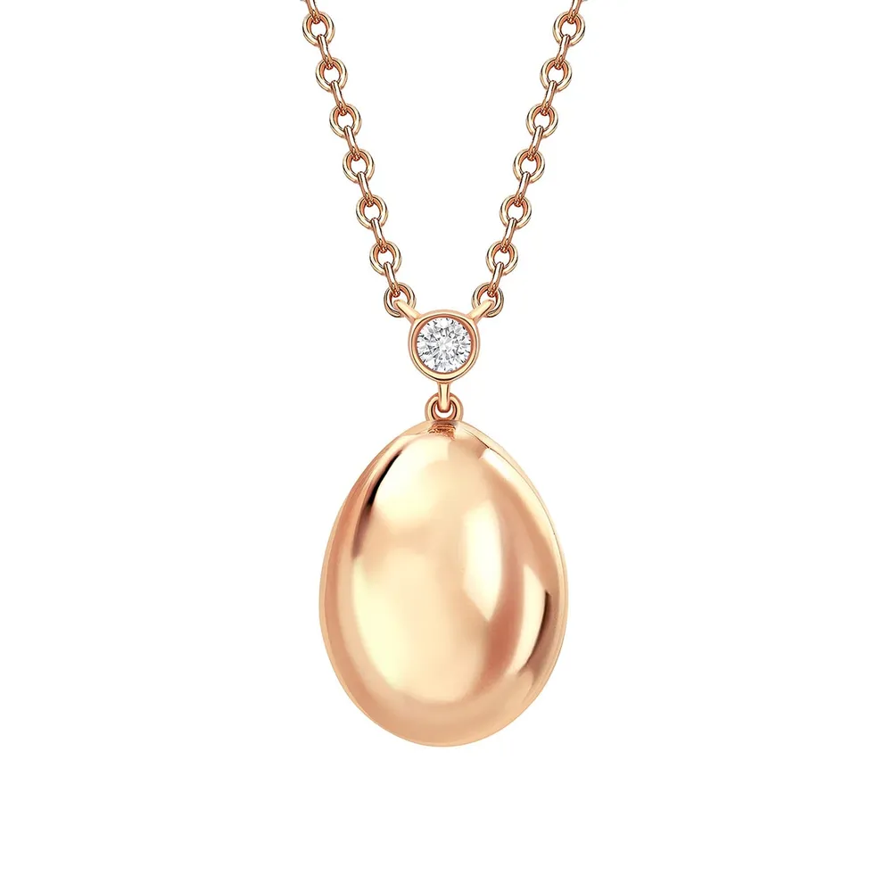 Fabergé Heritage 18ct Rose Gold 0.05ct Diamond Petite Egg Pendant