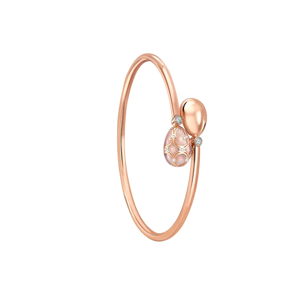 Fabergé Heritage 18ct Rose Gold Diamond & Pink Enamel Crossover Bracelet