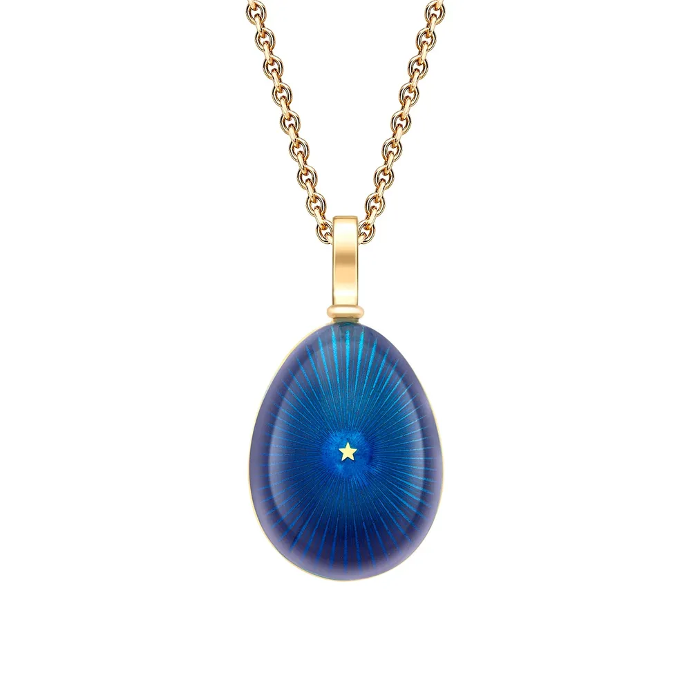 Fabergé Heritage 18ct Yellow Gold Blue Enamel Starburst Egg Pendant