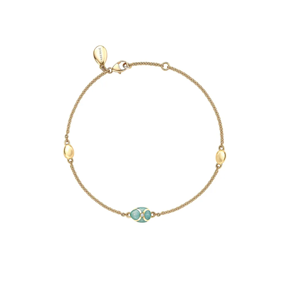 Fabergé Heritage 18ct Yellow Gold Diamond & Turquoise Enamel Chain Bracelet