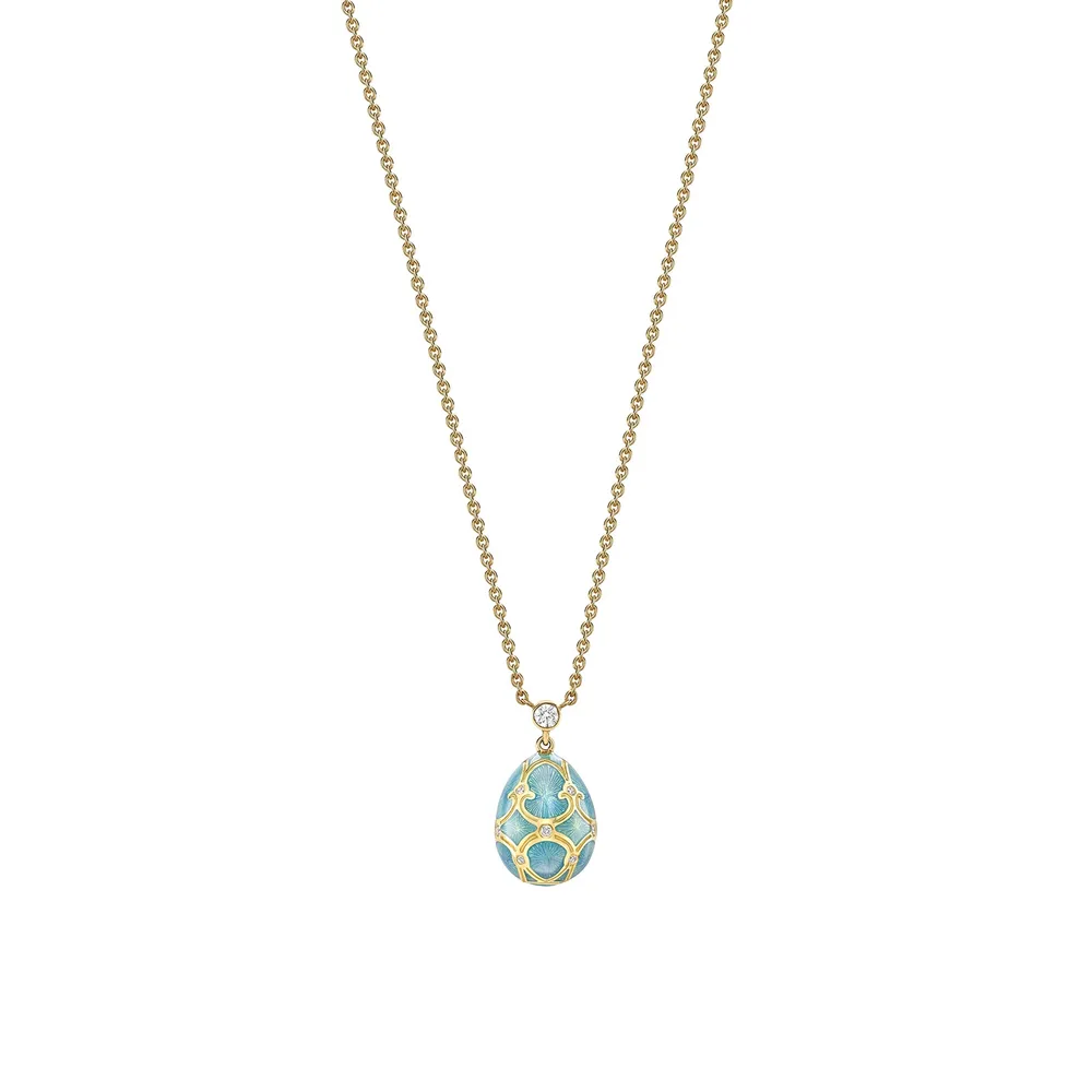 Fabergé Heritage 18ct Yellow Gold Diamond & Turquoise Enamel Petite Egg Pendant