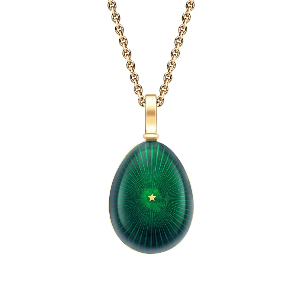 Fabergé Heritage 18ct Yellow Gold Green Enamel Starburst Egg Pendant
