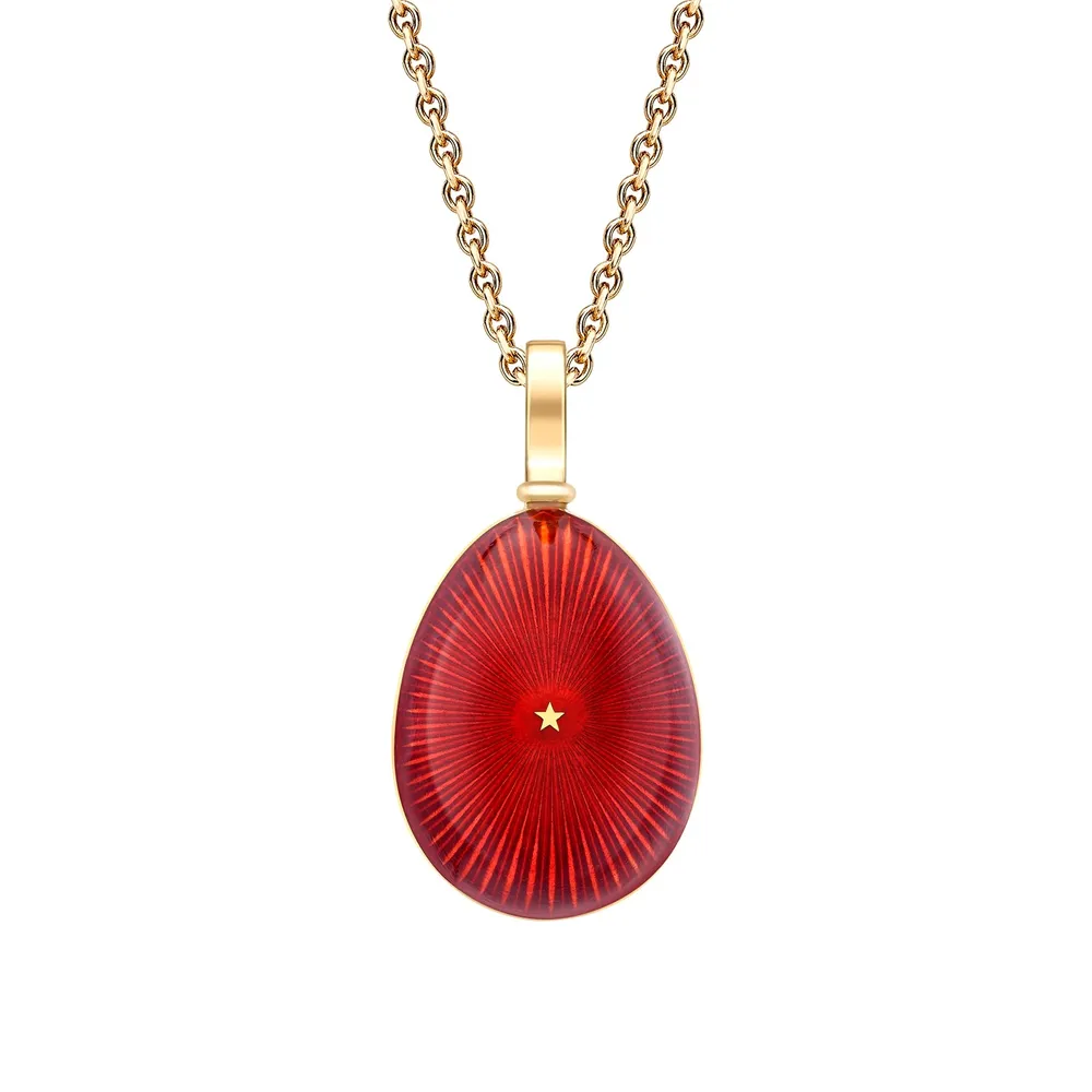 Fabergé Heritage 18ct Yellow Gold Red Enamel Starburst Egg Pendant