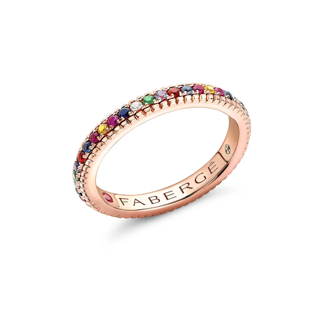 Fabergé Love By Faberge 18ct Rose Gold Multicoloured Gemstone Fluted Eternity Ring