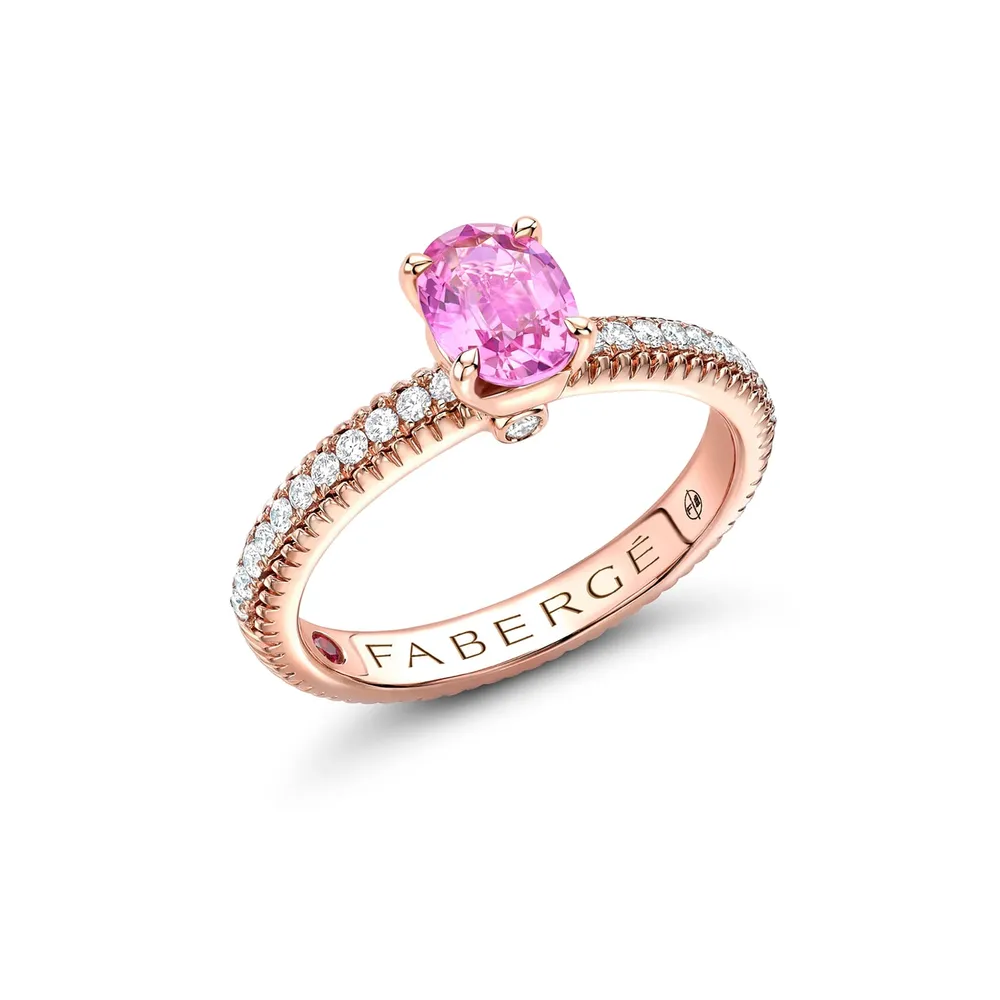 Fabergé Love By Faberge 18ct Rose Gold Pink Sapphire Fluted Ring with Diamond Shoulders