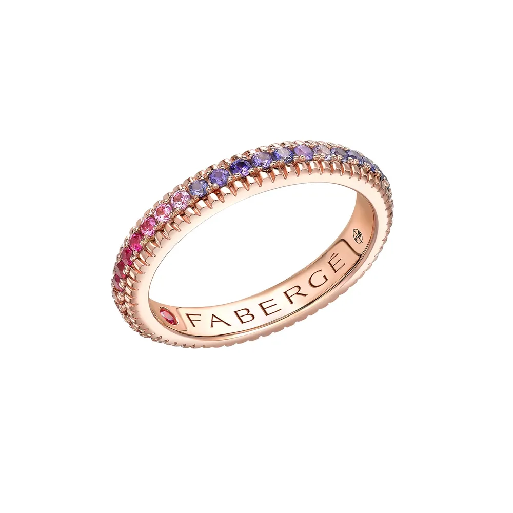 Fabergé Love By Faberge 18ct Rose Gold Rainbow Multicoloured Gemstone Fluted Eternity Ring