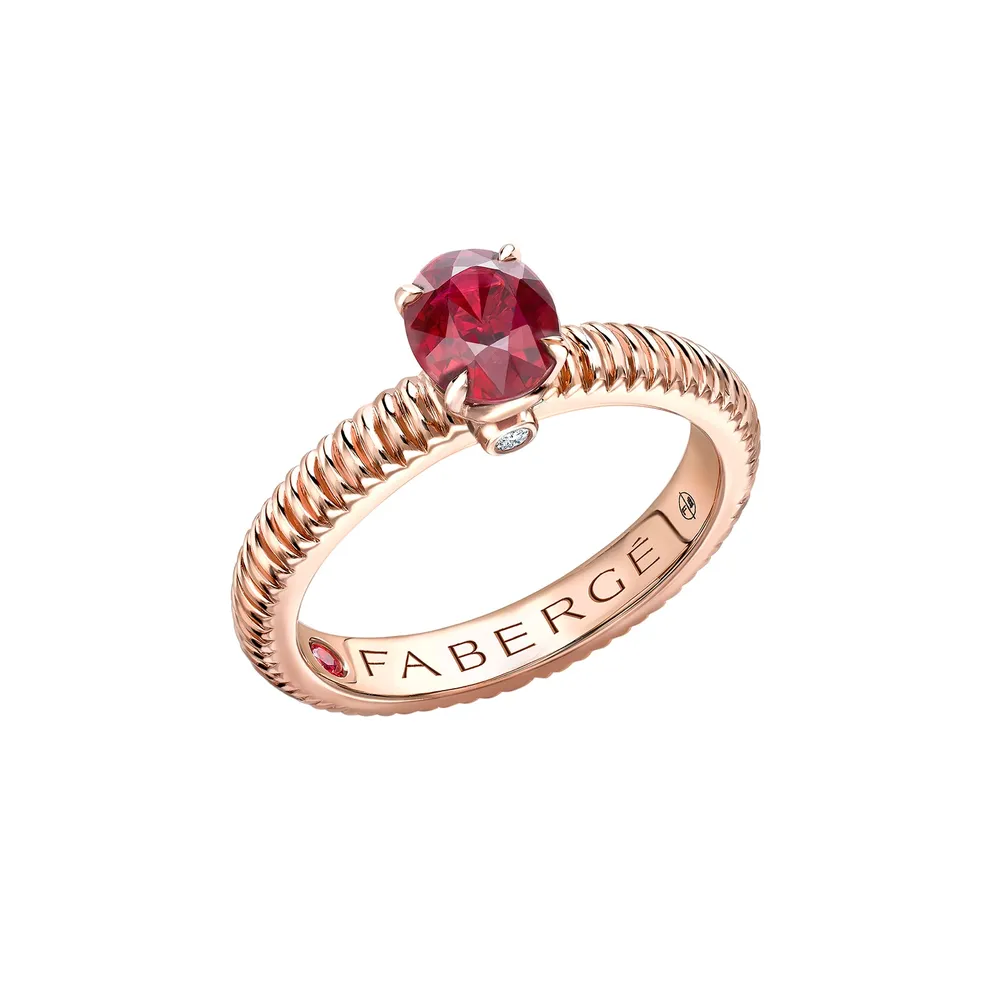 Fabergé Love By Faberge 18ct Rose Gold Ruby Fluted Ring