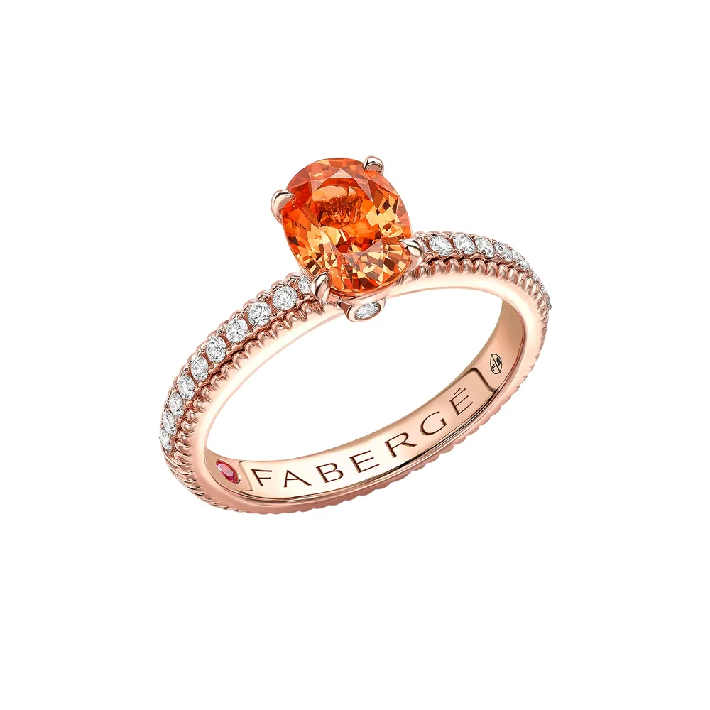Fabergé Love By Faberge 18ct Rose Gold Spessartite Fluted Ring with Diamond Shoulders