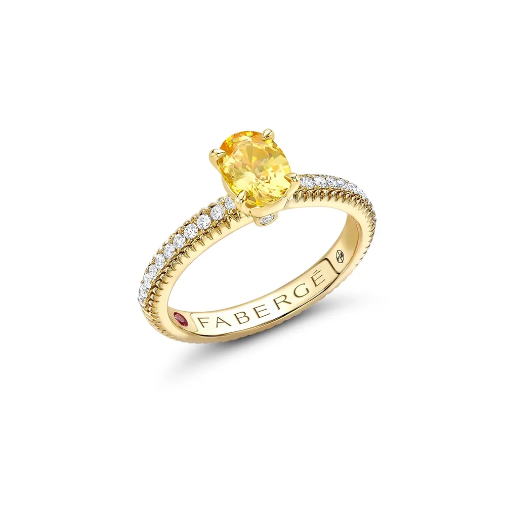 Fabergé Love By Faberge 18ct Rose Gold Yellow Sapphire Fluted Ring with Diamond Shoulders