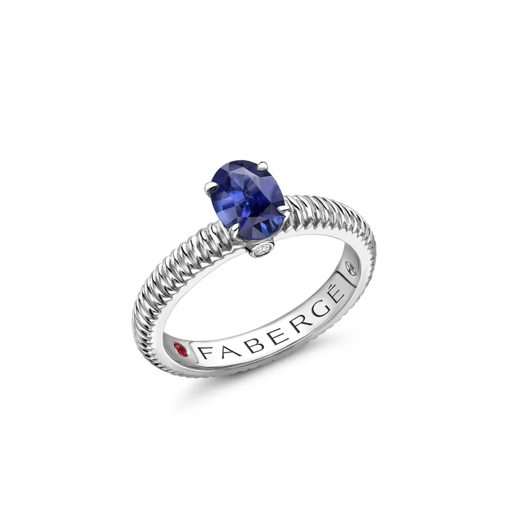 Fabergé Love By Faberge 18ct White Gold Blue Sapphire Fluted Ring