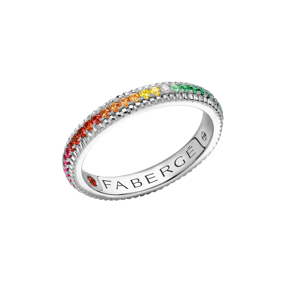 Fabergé Love By Faberge 18ct White Gold Rainbow Multicoloured Gemstone Fluted Eternity Ring