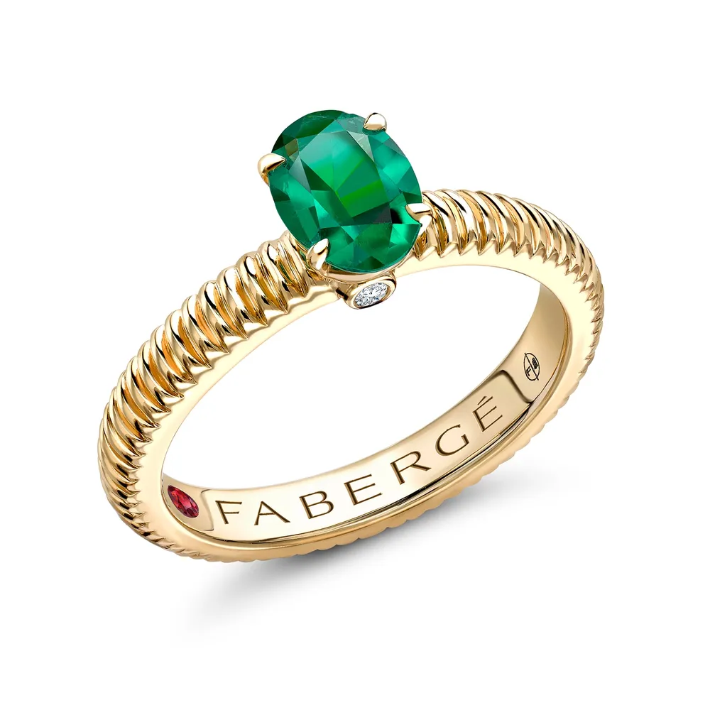 Fabergé Love By Faberge 18ct Yellow Gold Emerald Fluted Ring
