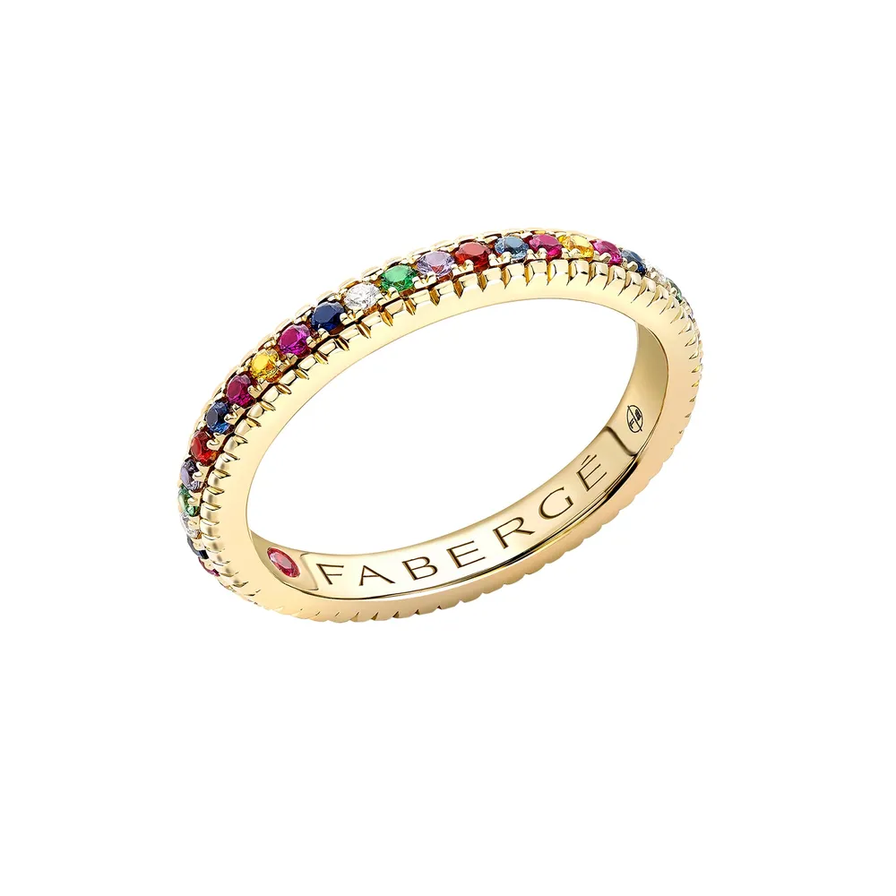 Fabergé Love By Faberge 18ct Yellow Gold Multicoloured Gemstone Fluted Eternity Ring