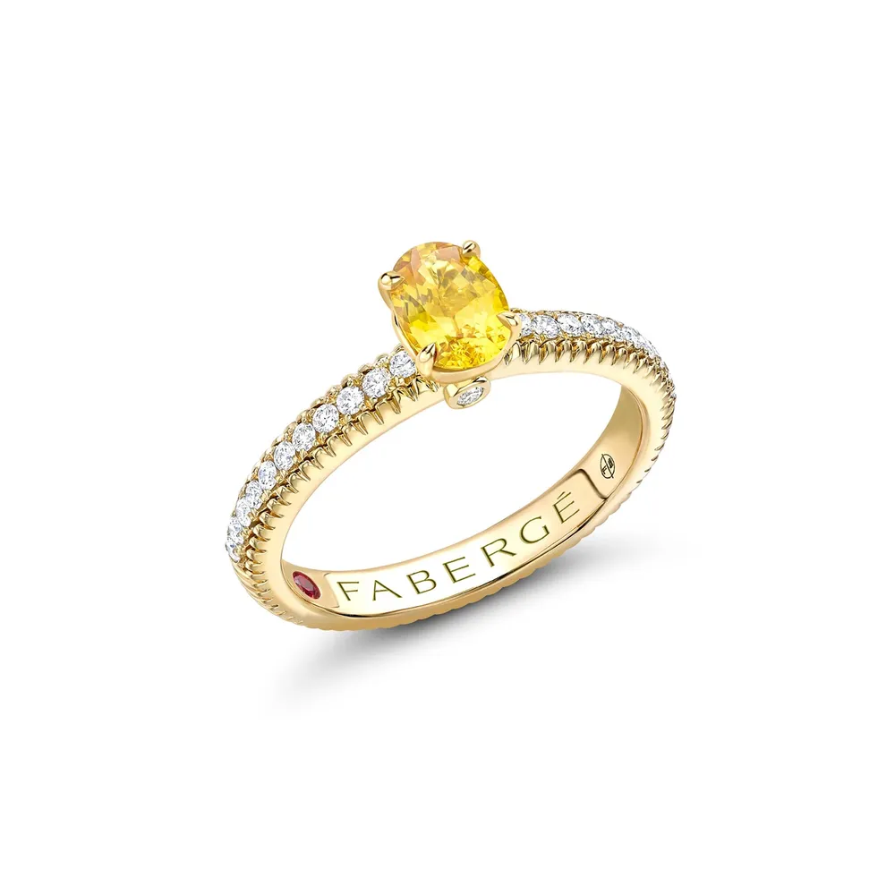 Fabergé Love By Faberge 18ct Yellow Gold Yellow Sapphire Fluted Ring with Diamond Shoulders