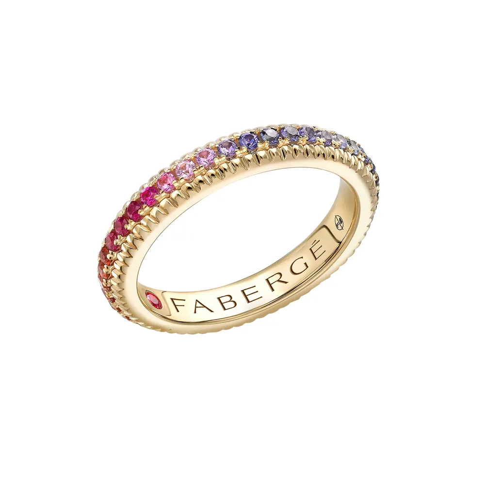 Fabergé Love By Faberge 18ct Yellow Rainbow Multicoloured Gemstone Fluted Eternity Ring