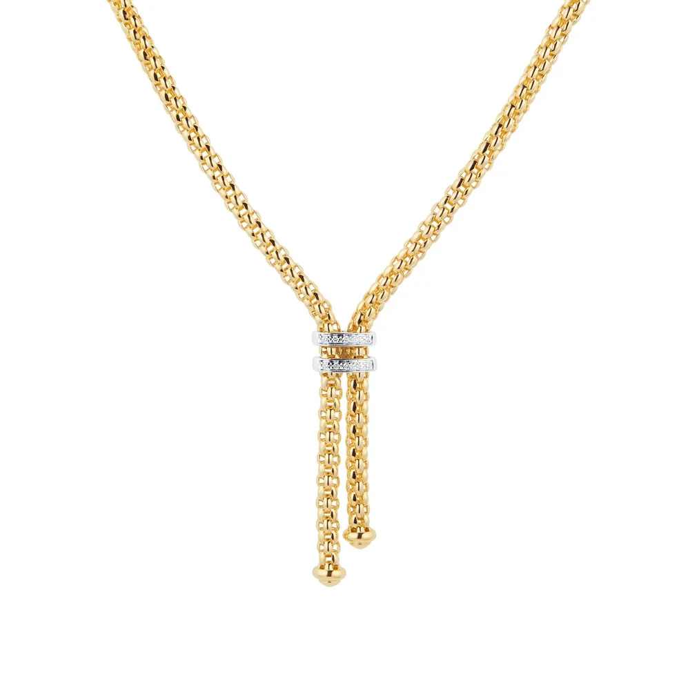 Fope 18 Yellow and White Gold Maori Tassel 0.09cttw Diamond Necklace