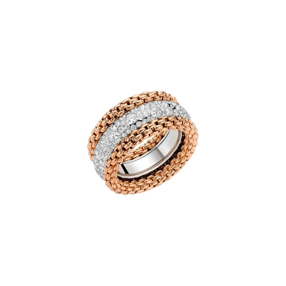 Fope 18ct Rose & White Gold 2.98ct Diamond Bubble Ring - Size Small