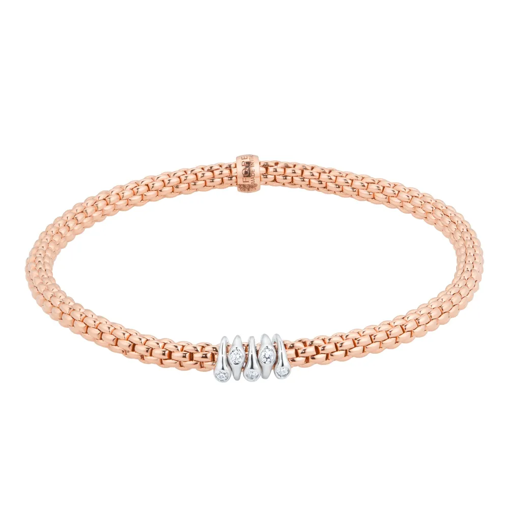 Fope 18ct Rose Gold Flex'it Prima 0.07ct Diamond Bracelet