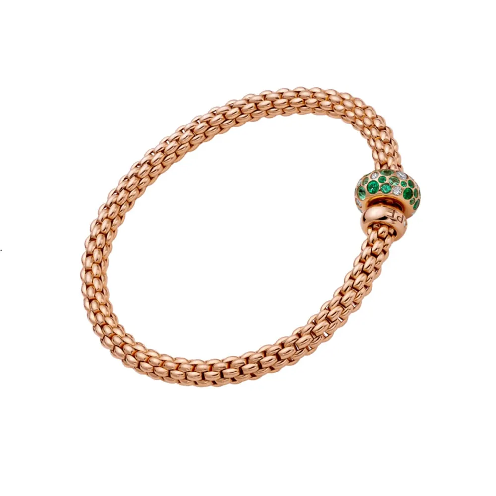 Fope 18ct Rose Gold Solo Flex'it Emerald & 0.28ct Diamond Bracelet