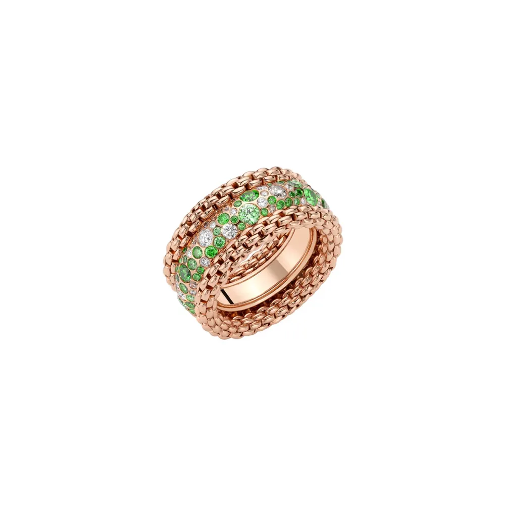 Fope 18ct Rose Gold Solo Flex'it Emerald & 0.72ct Diamond Ring