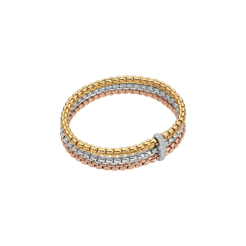 Fope 18ct Tri Colour Gold Eka Flex'it Triple Mesh 0.14ct Diamond Bracelet - Size Medium