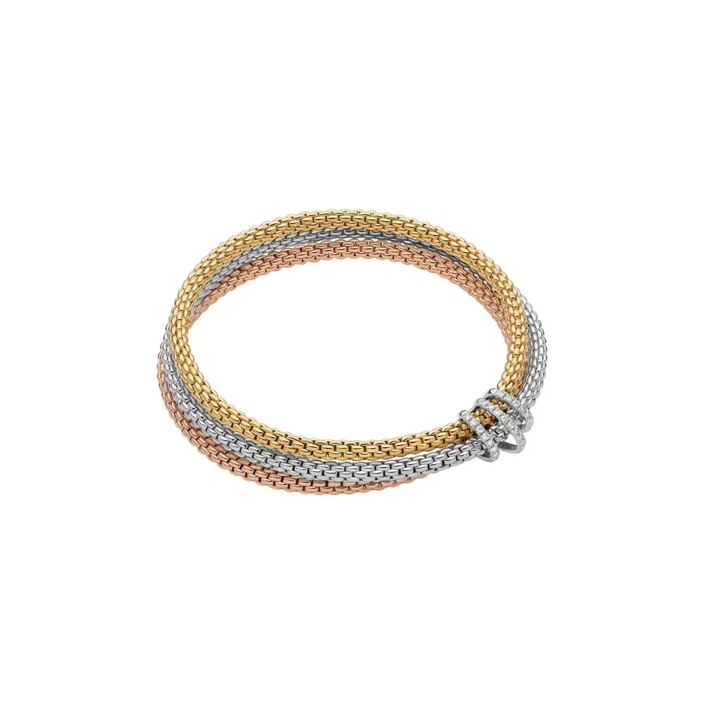 Fope 18ct Tri Colour Gold Prima Flex'it 0.30ct Diamond Bracelet - Size Medium