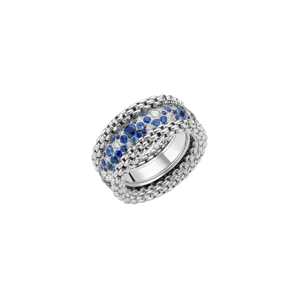 Fope 18ct White Gold 0.71ct Diamond & Sapphire Bubble Ring - Size Small