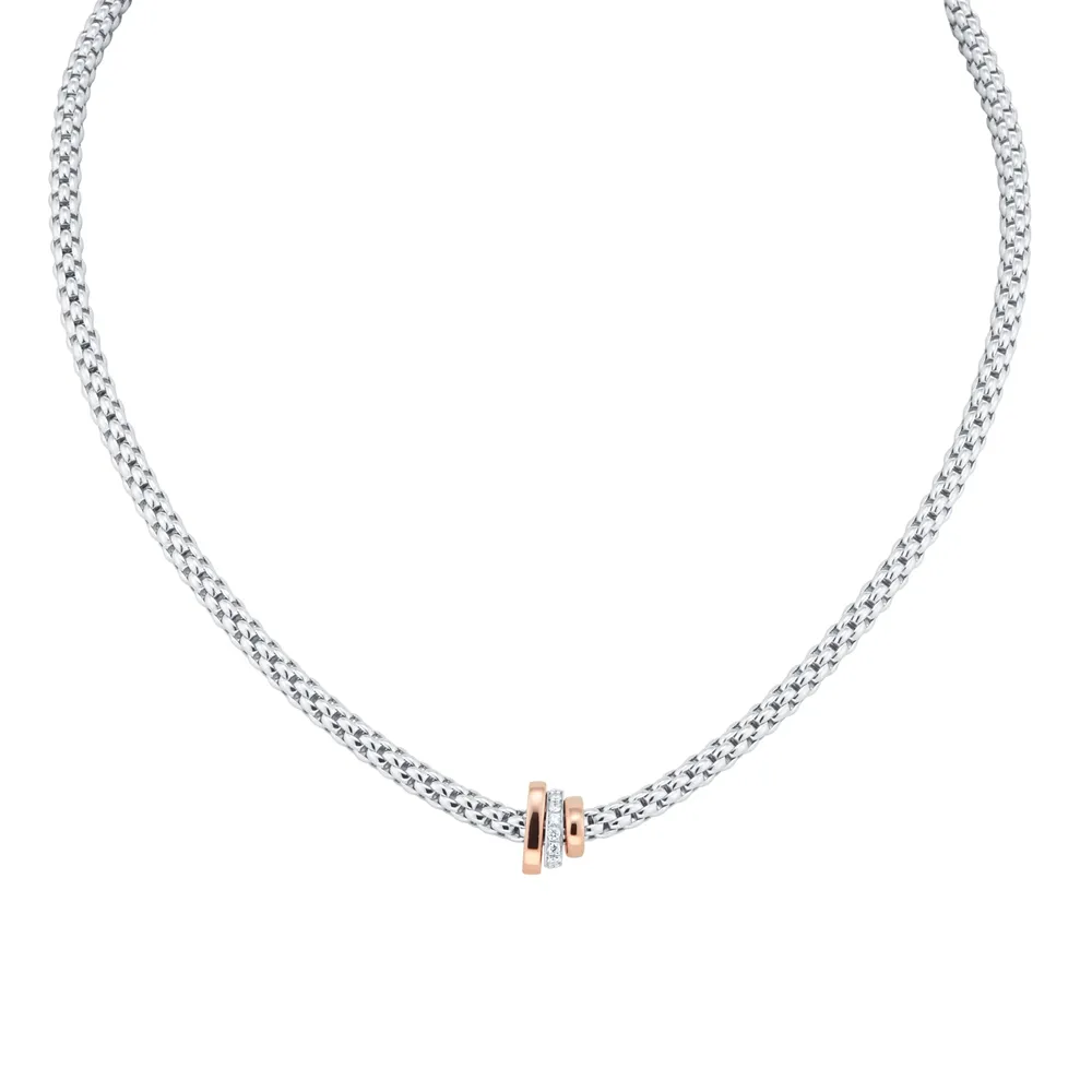 Fope 18ct White Gold Flex'it Prima Pave 0.10cttw Diamond Necklace