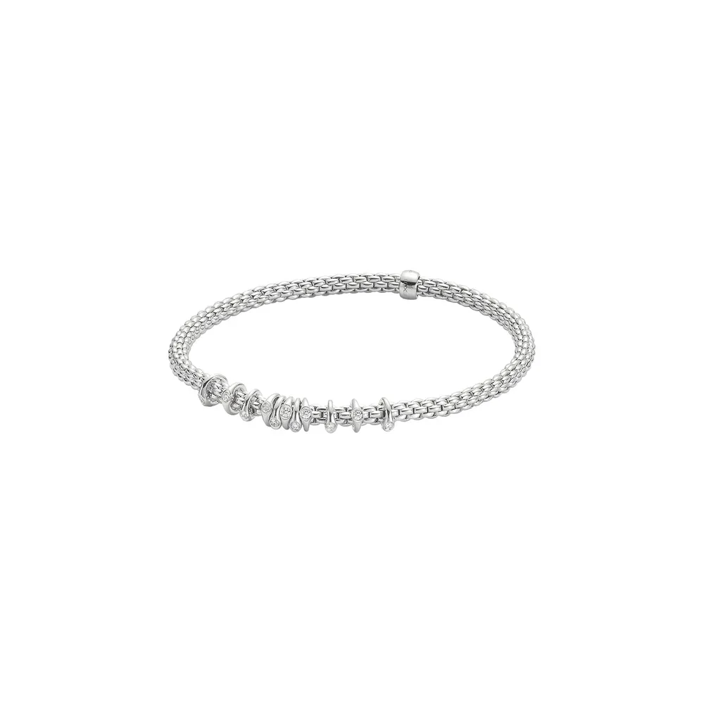 Fope 18ct White Gold Prima Flex'it 0.15ct Diamond Bracelet - Size Medium