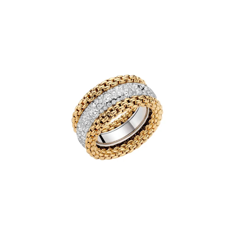 Fope 18ct Yellow & White Gold 2.98ct Diamond Bubble Ring - Size Small
