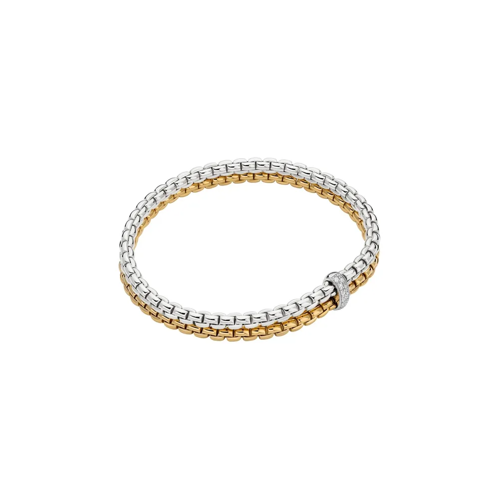 Fope 18ct Yellow & White Gold Essentials Diamond 2 Row Bracelet