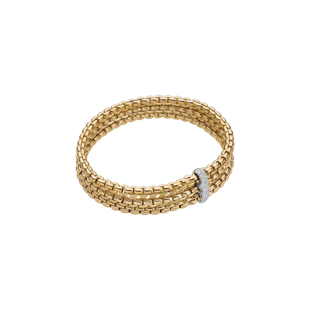 Fope 18ct Yellow Gold Eka Flex'it Triple Mesh 0.14ct Diamond Bracelet - Size Medium