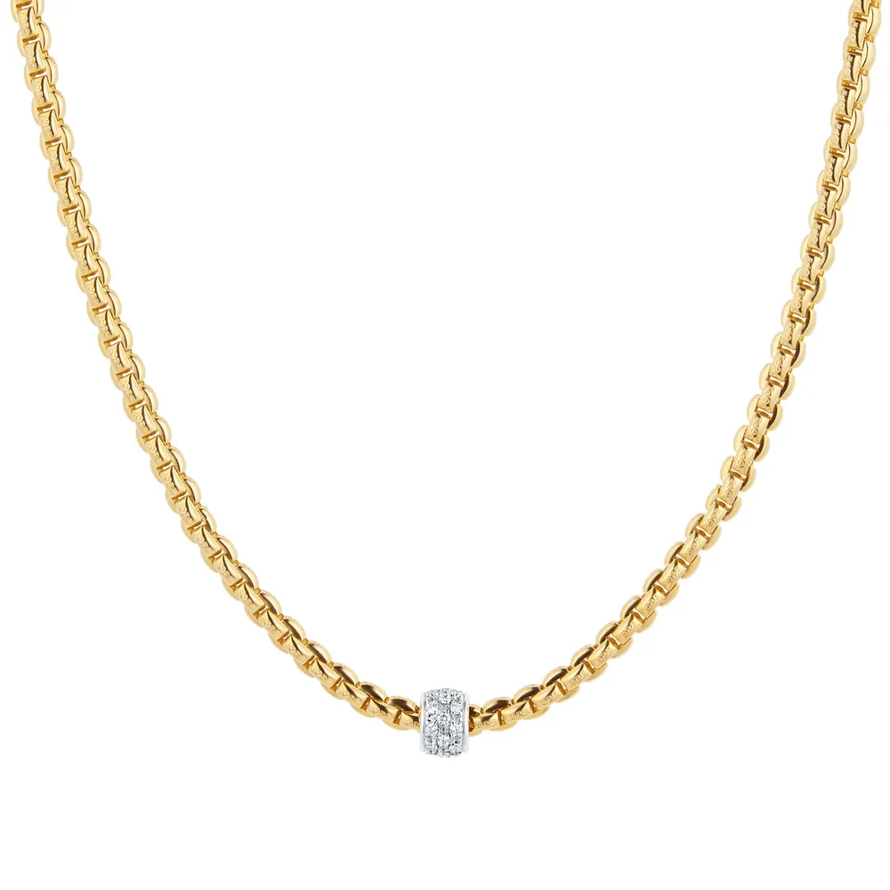 Fope 18ct Yellow Gold Eka Tiny 0.19ct Diamond Pave Necklace