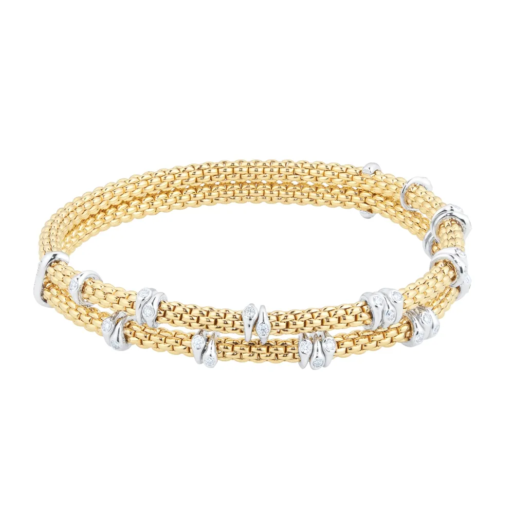 Fope 18ct Yellow Gold Flex'it Prima Eyes Double 0.37cttw Diamond Bracelet
