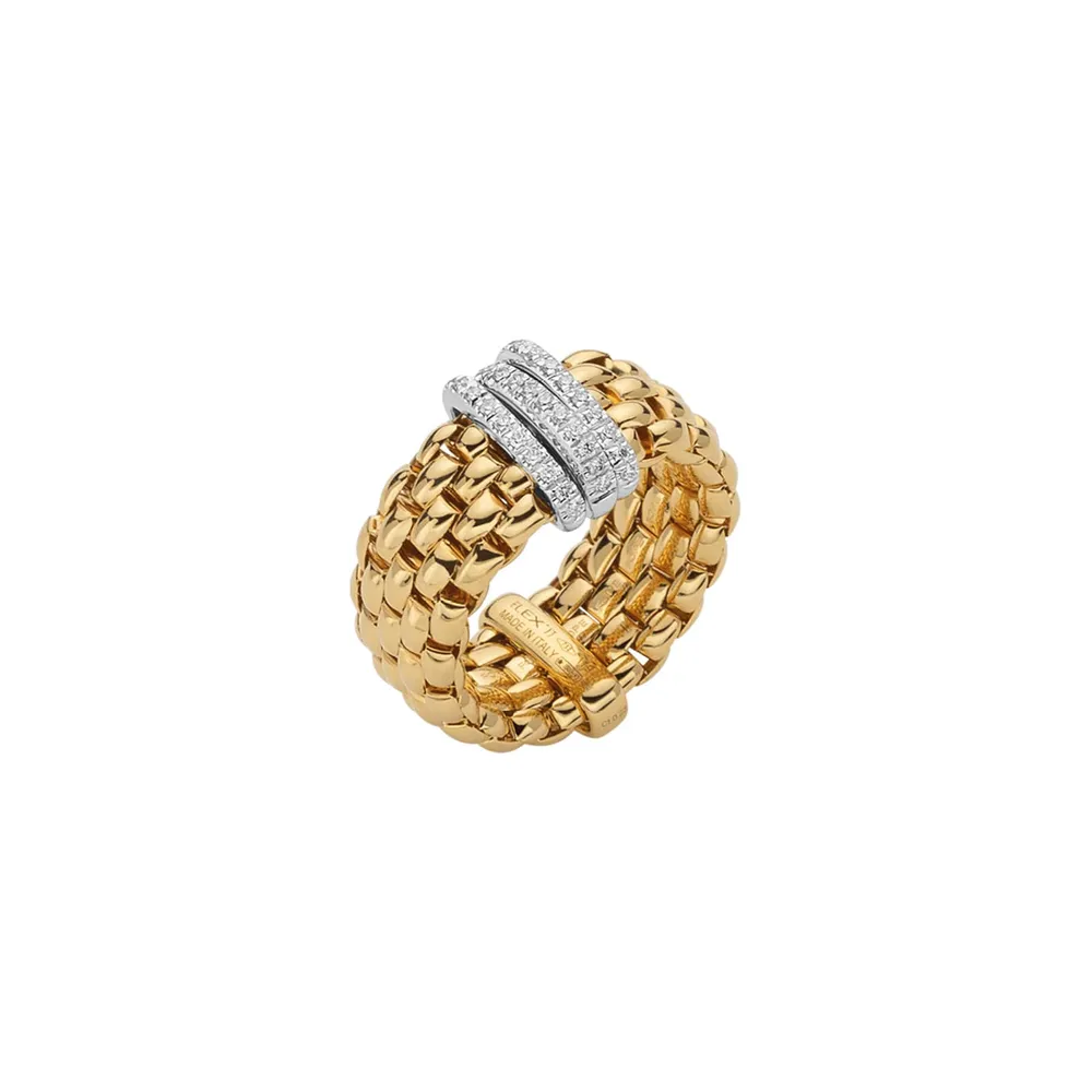 Fope 18ct Yellow Gold Panorama Flex'it 0.23ct Diamond Ring - Large