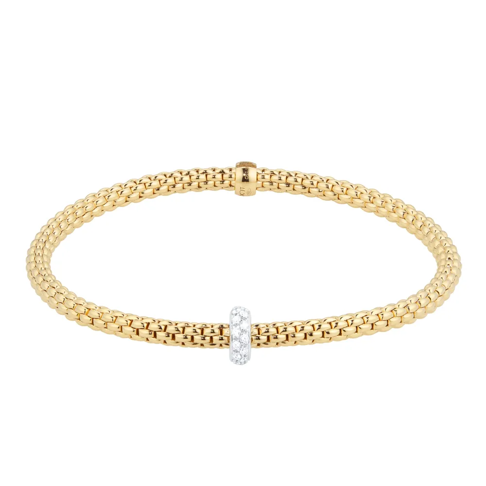 Fope 18ct Yellow Gold Prima 0.18ct Diamond Bracelet - Size Small