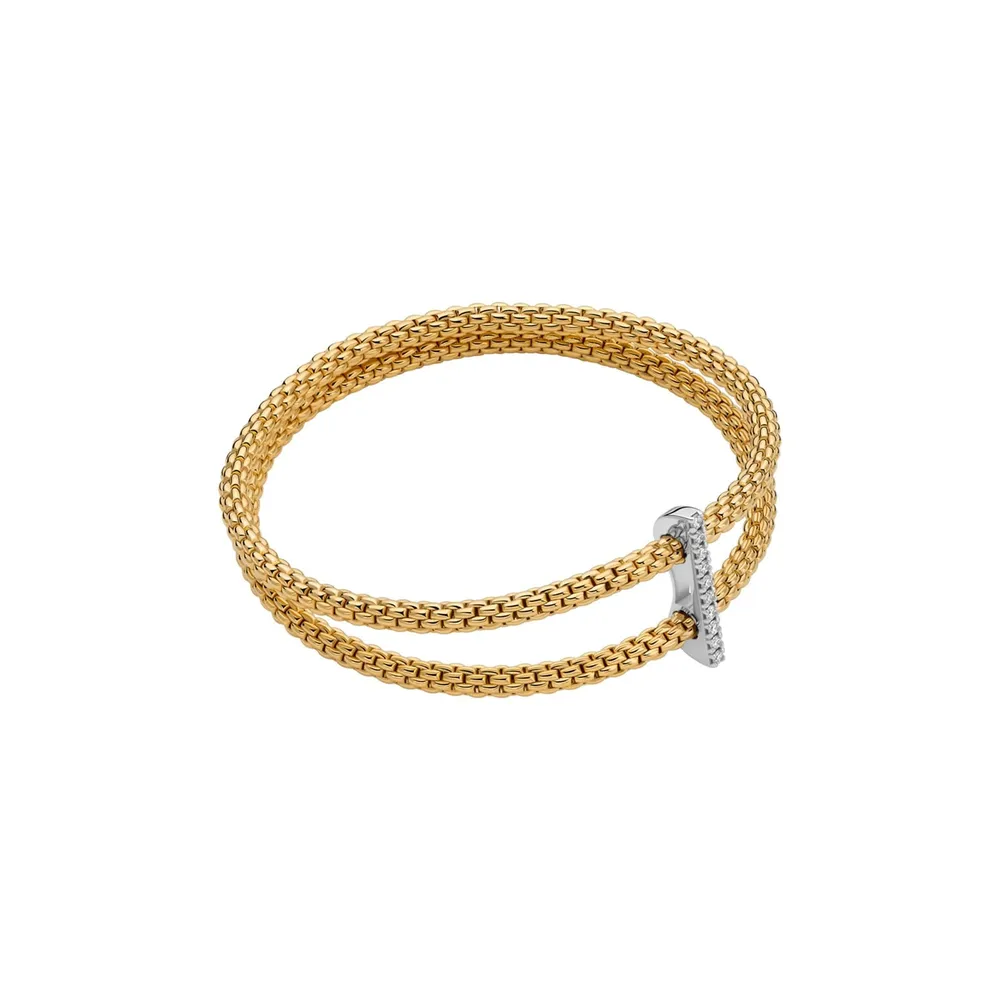 Fope 18ct Yellow Gold Prima Double Mesh 0.17ct Diamond Bracelet
