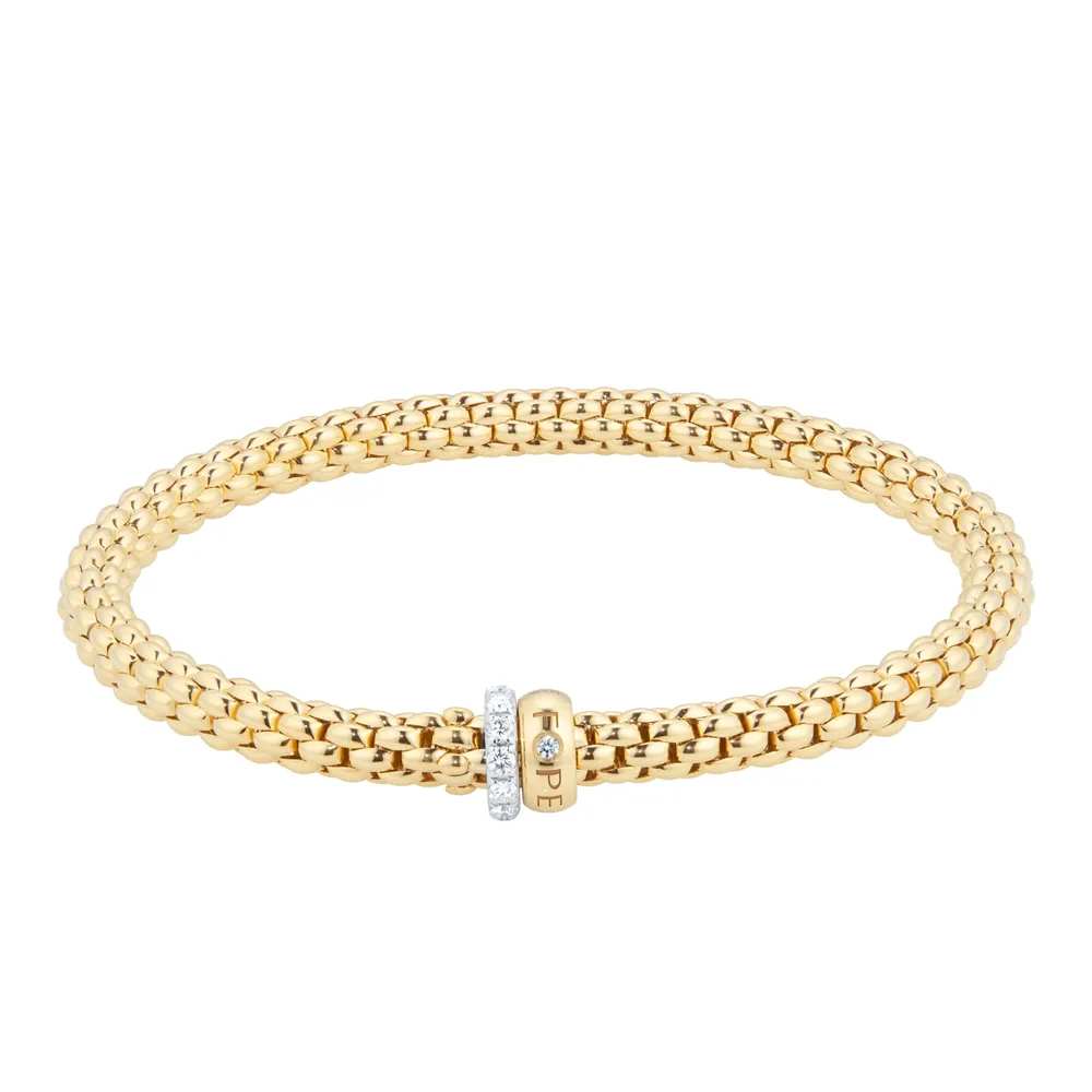 Fope 18ct Yellow Gold Solo 0.29ct Diamond Bracelet